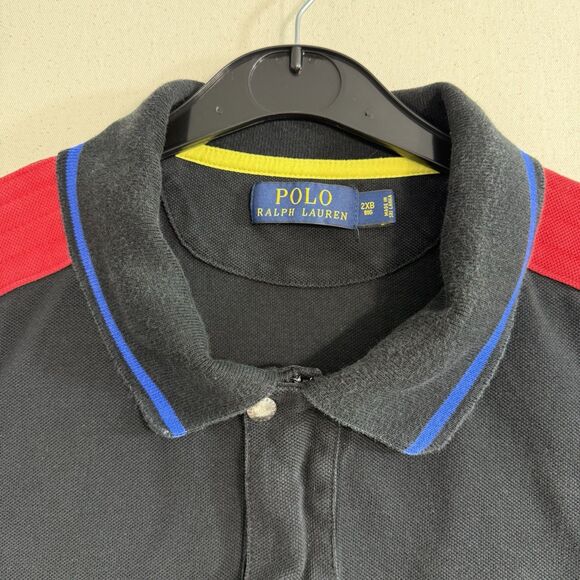 Polo Ralph Lauren Shirt 2XB Cookie Patch Rugby Style VTG Colorblock Black - Picture 3 of 8